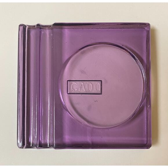 VTG CADO Fountain Pen Single Well Inkwell Holder Purple Glass Desk Paperweight - Picture 1 of 2